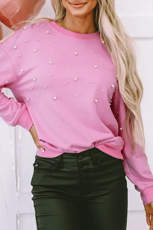 Lilah Pearl Detail Ribbed Crew Neck Sweatshirt made by Threaded Pear