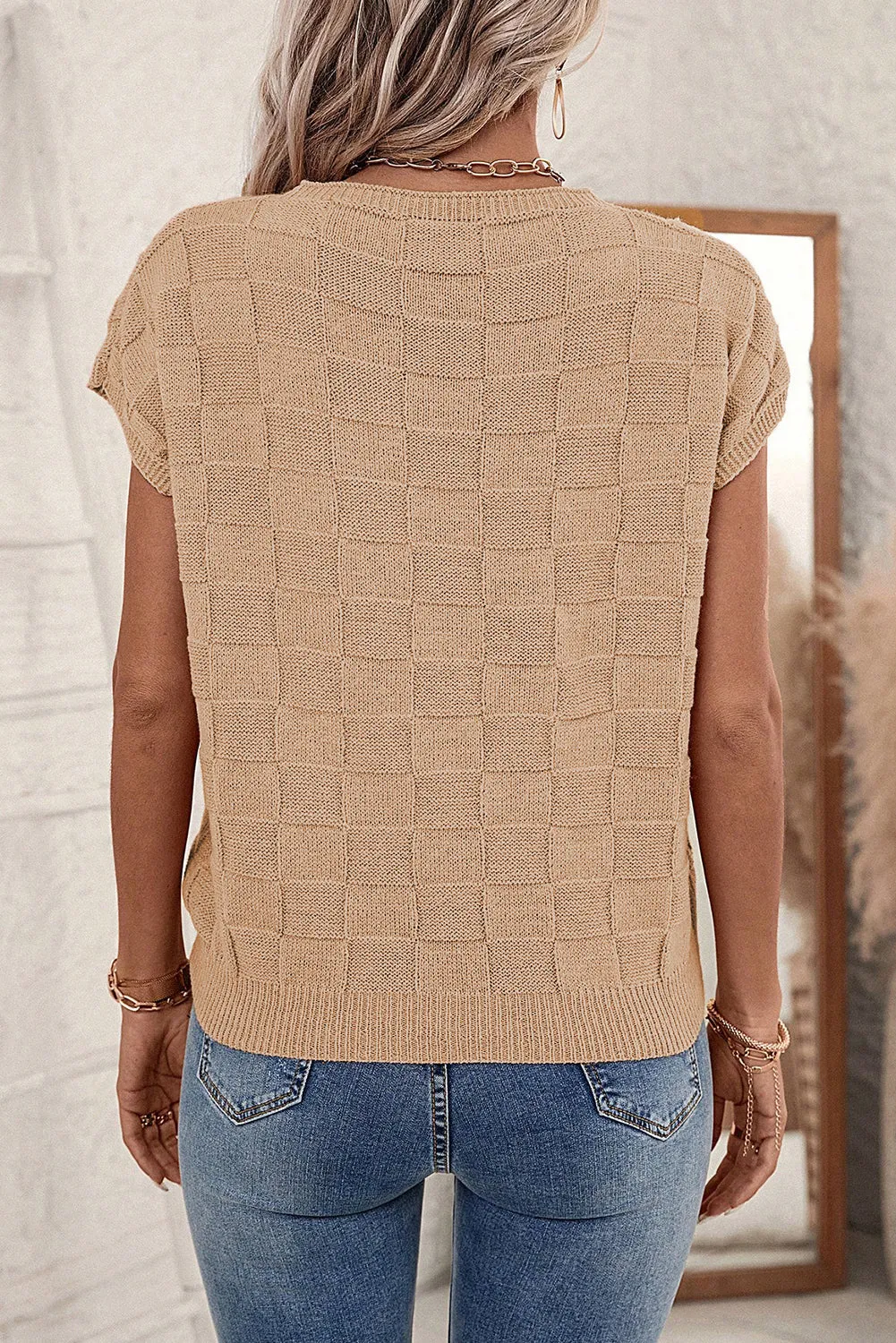 Andrea Lattice Textured Knit Short Sleeve Sweater sold by Threaded Pear product image thumbnail 4