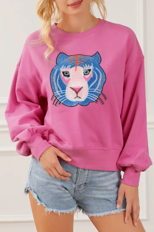 Regina Chic Tiger Embroidered Casual Sweatshirt sold by Threaded Pear