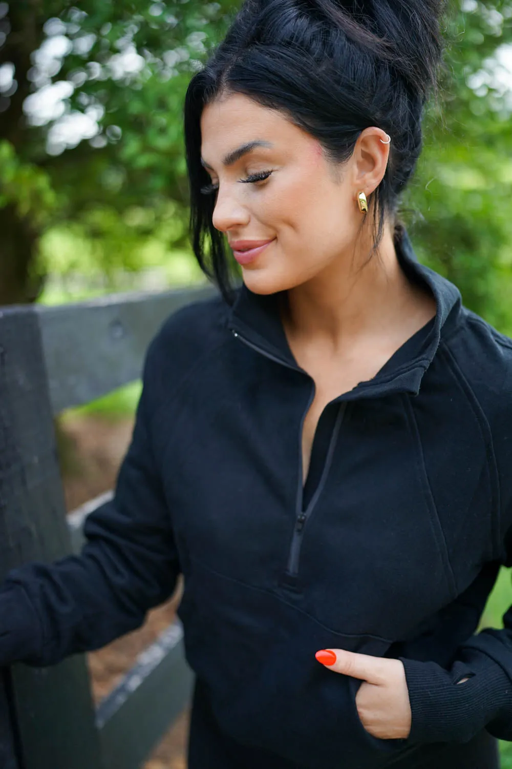 Vivienne Zip Up Stand Collar Ribbed Thumbhole Sleeve Sweatshirt sold by Threaded Pear product image thumbnail 5