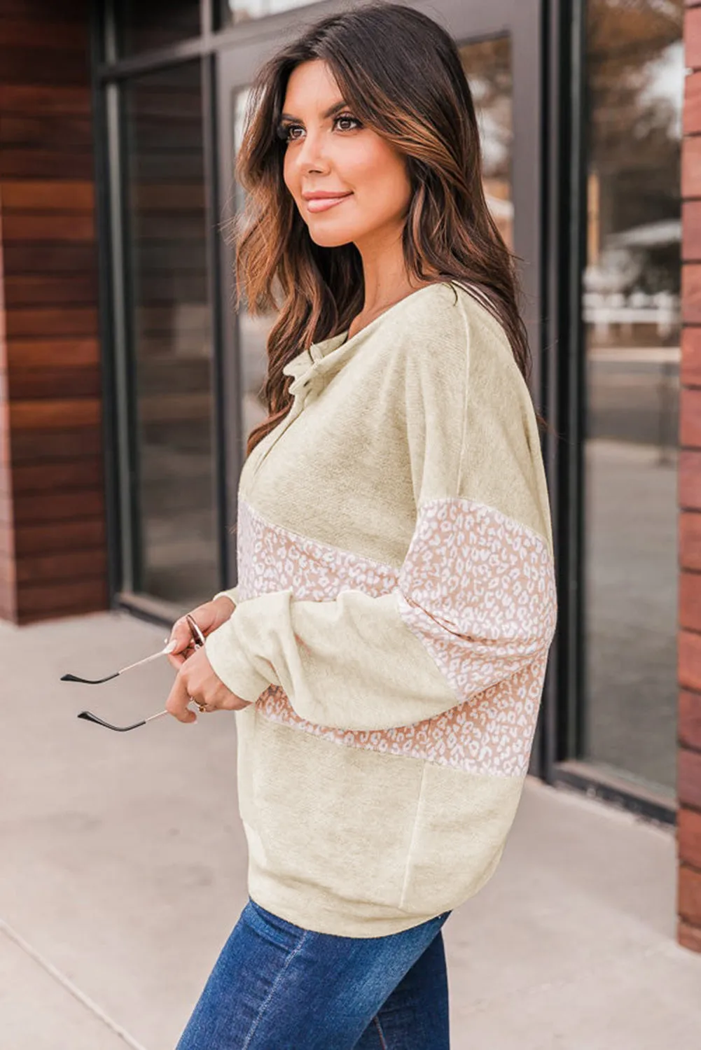 Teagan Oatmeal Colorblock Animal Print Pullover sold by Threaded Pear product image thumbnail 3