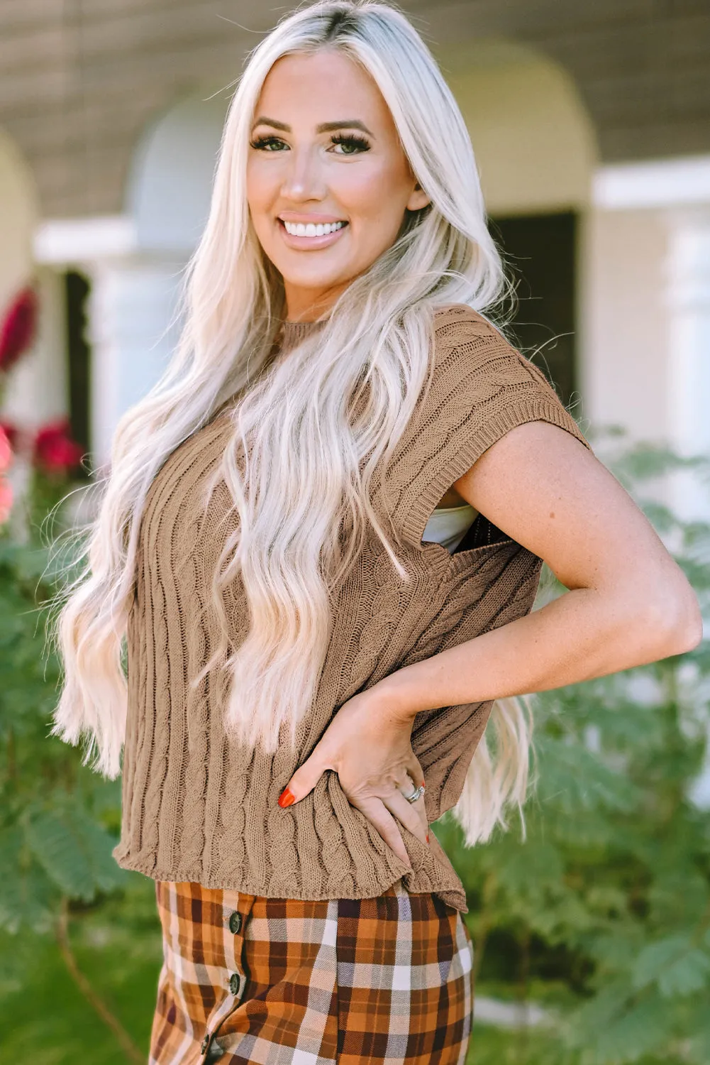 Laura Crew Neck Cable Knit Short Sleeve Sweater sold by Threaded Pear product image thumbnail 3