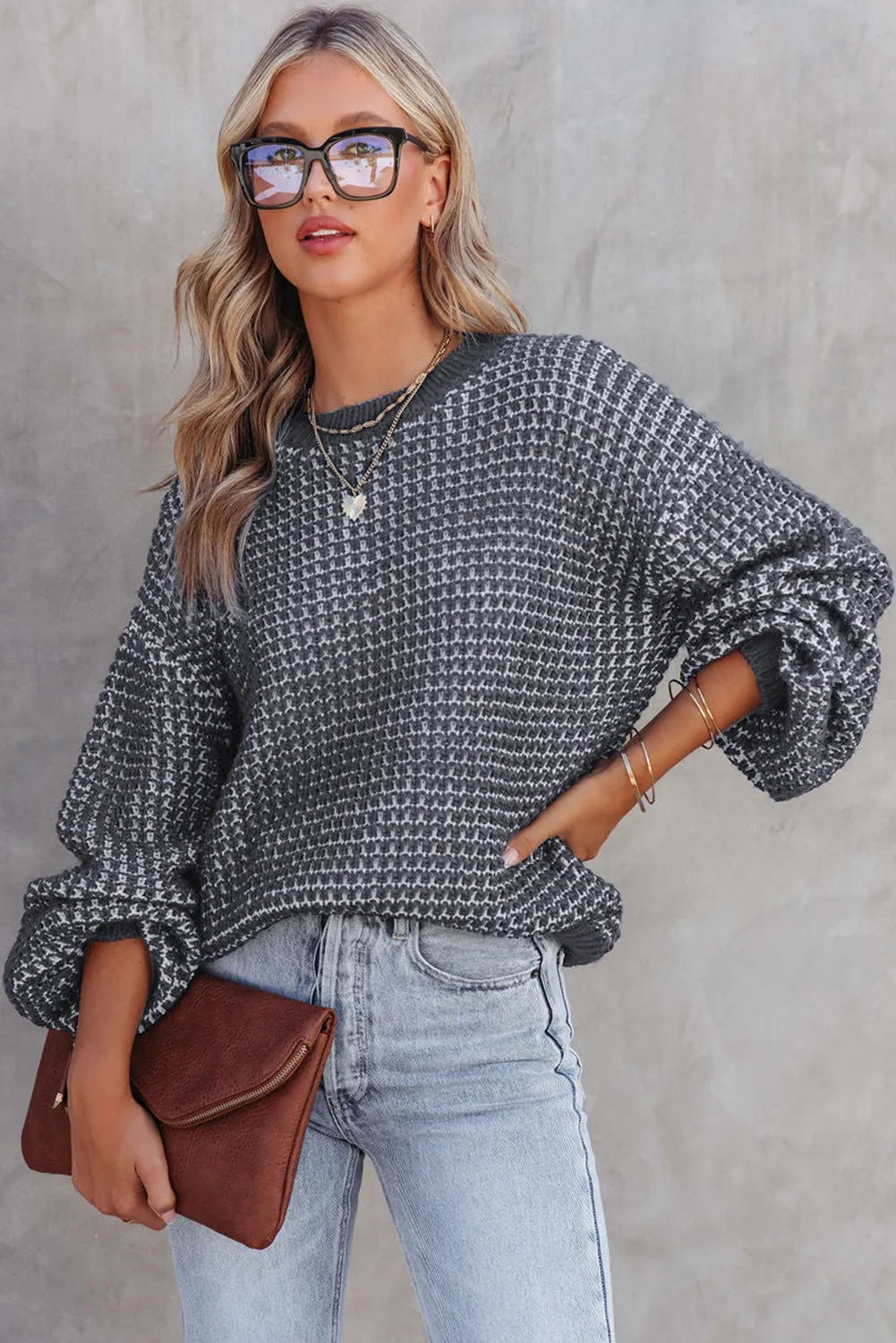 Marley Heathered Knit Drop Shoulder Puff Sleeve Sweater sold by Threaded Pear product image thumbnail 4