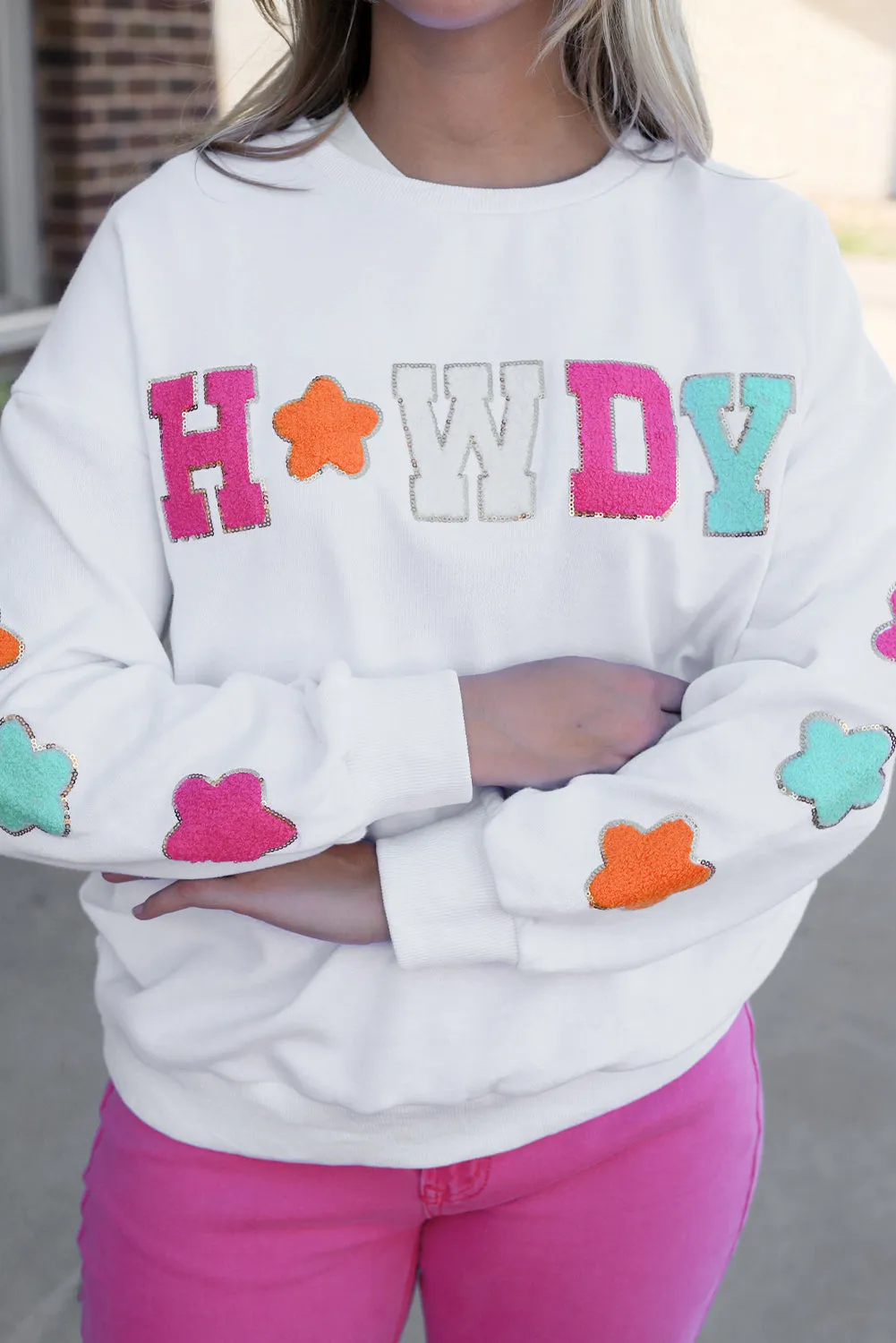 Howdy Patch Graphic Casual Sweatshirt sold by Threaded Pear product image thumbnail 5