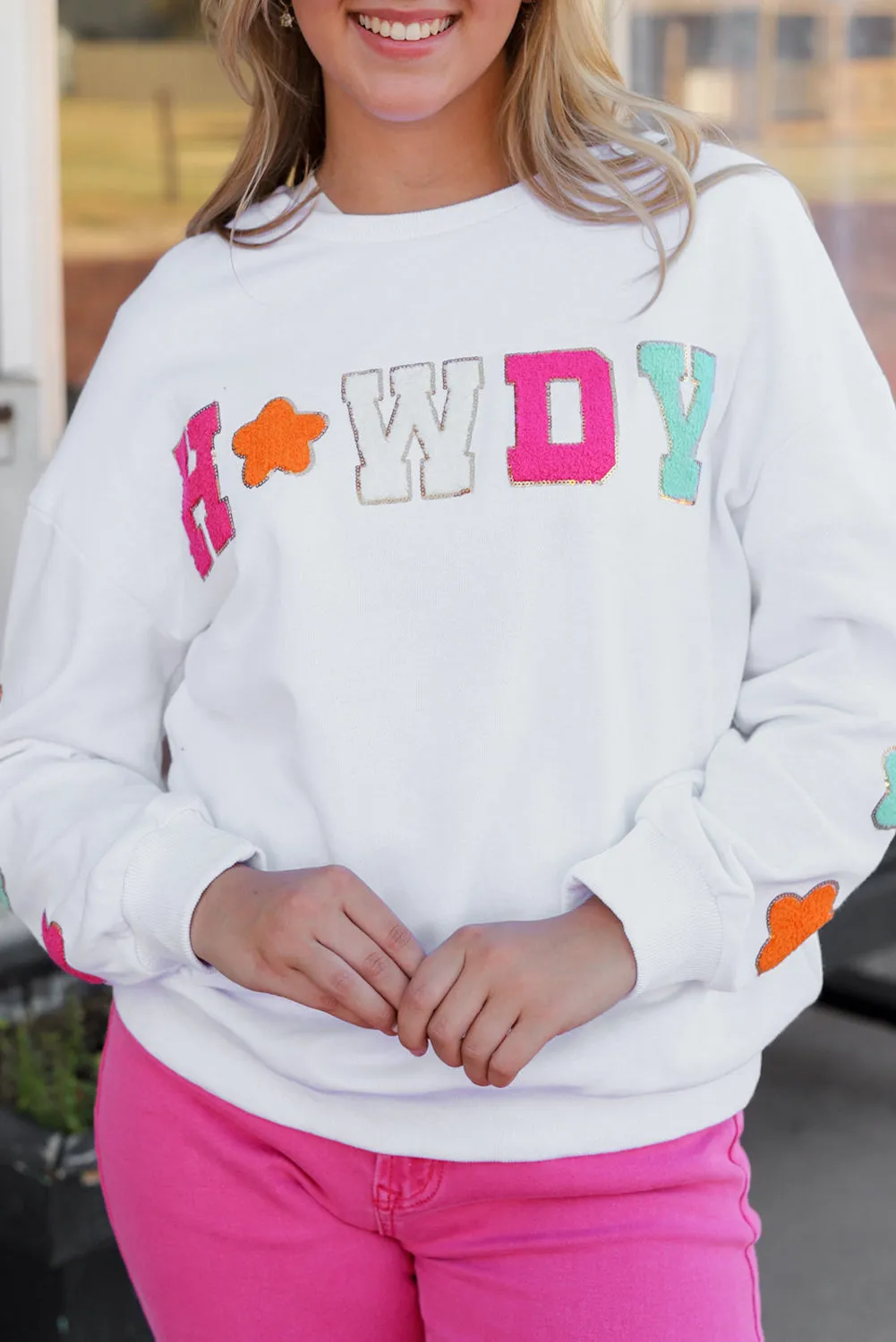 Howdy Patch Graphic Casual Sweatshirt sold by Threaded Pear