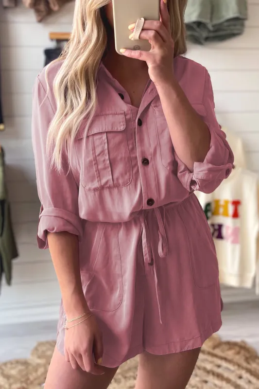 Reese Roll up Sleeve Flap Pockets Drawstring Romper sold by Threaded Pear