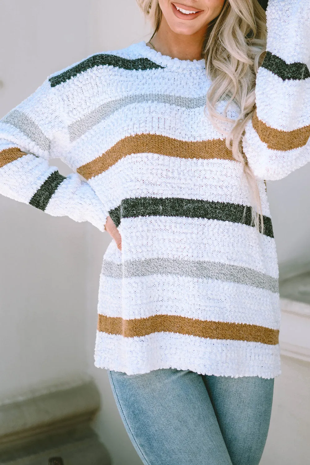 Cora Striped Popcorn Knit Sweater sold by Threaded Pear