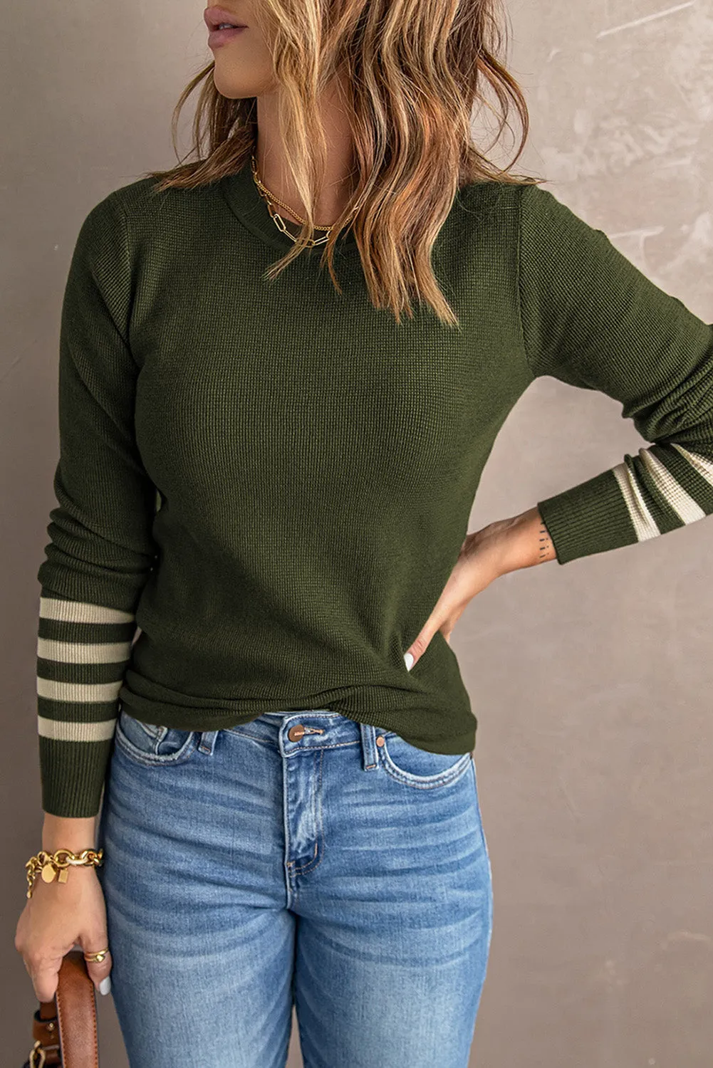 Sophie Striped Sleeve Plain Knit Sweater sold by Threaded Pear product image thumbnail 4