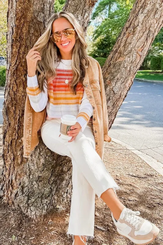 Poppy Stripe Long Sleeve Round Neck Sweater made by Threaded Pear