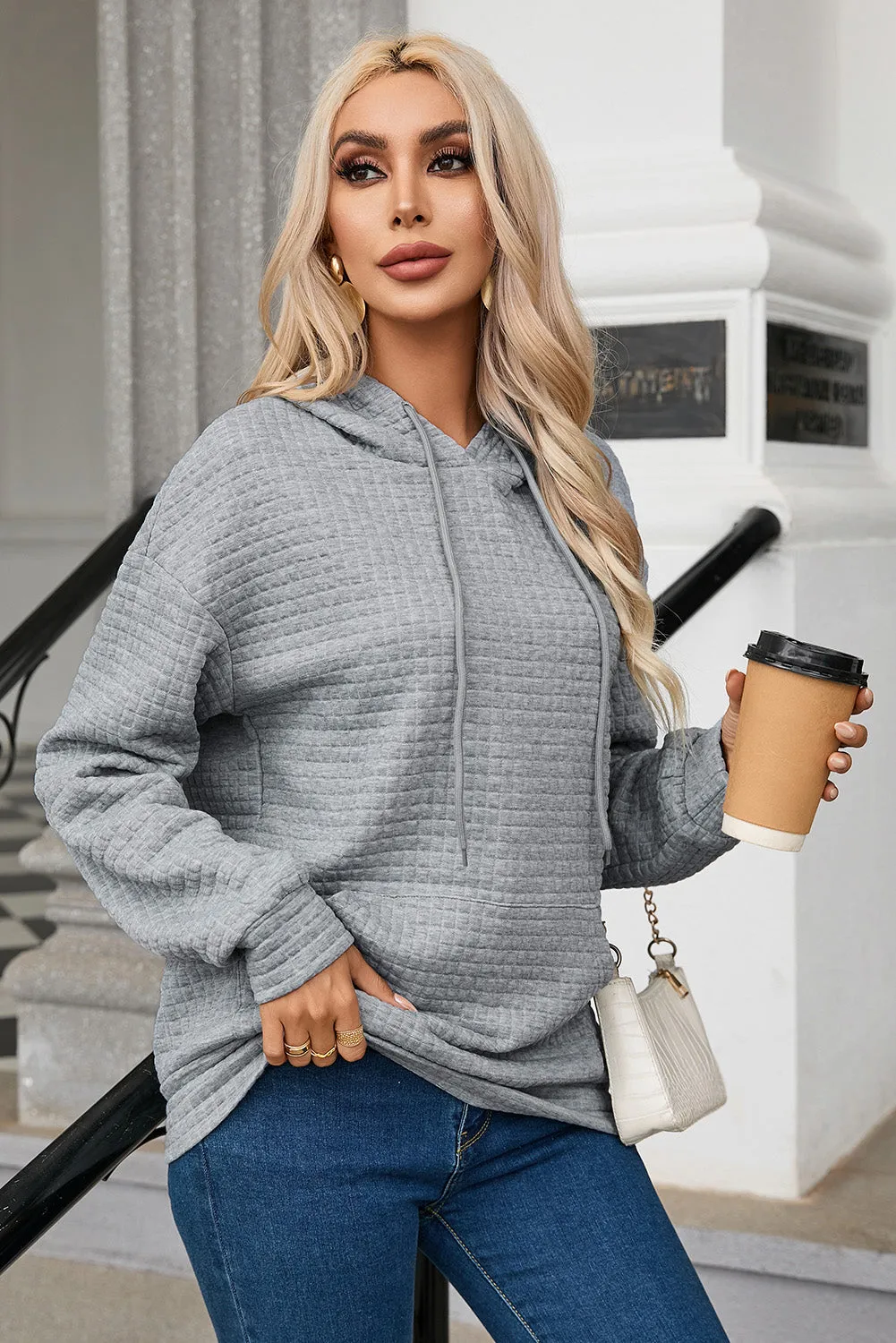 Ariel Quilted Kangaroo Pocket Drawstring Hoodie sold by Threaded Pear product image thumbnail 3