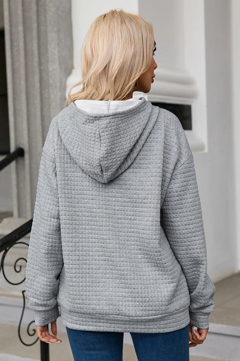 Ariel Quilted Kangaroo Pocket Drawstring Hoodie sold by Threaded Pear product image thumbnail 2
