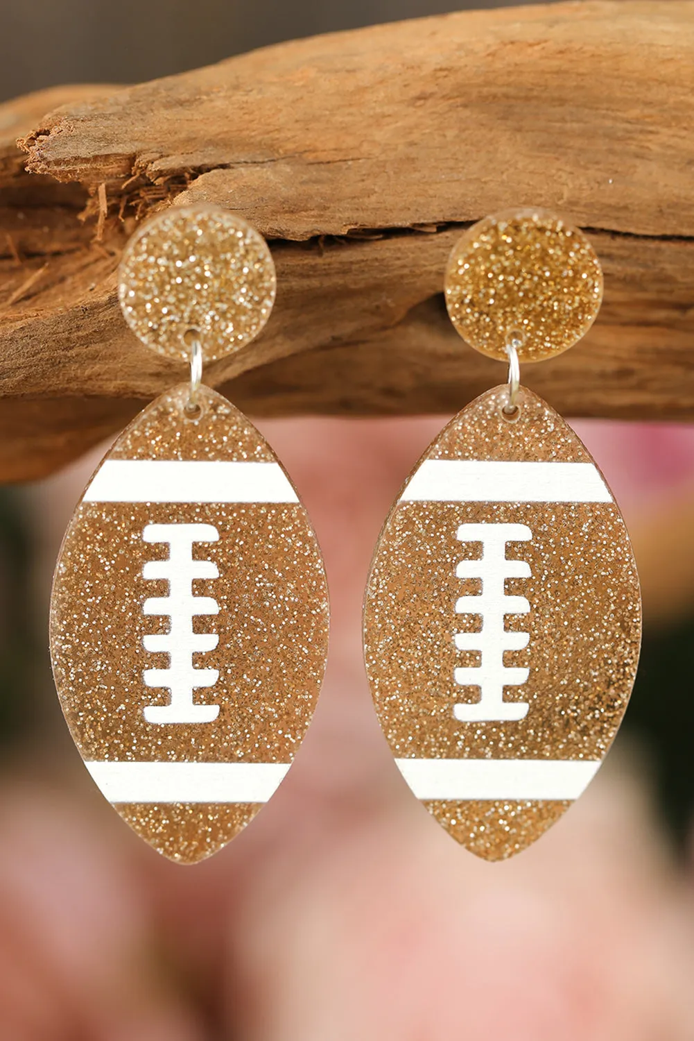 Brown Glittering Football Pendant Earrings sold by Threaded Pear product image thumbnail 5
