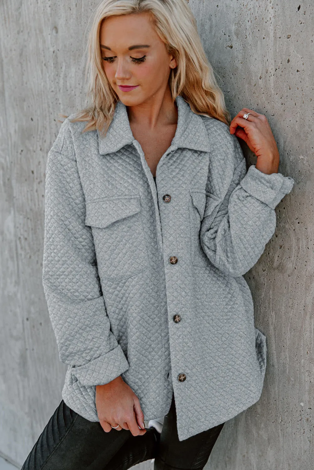 Brooklynn Retro Quilted Flap Pocket Button Shacket sold by Threaded Pear product image thumbnail 5
