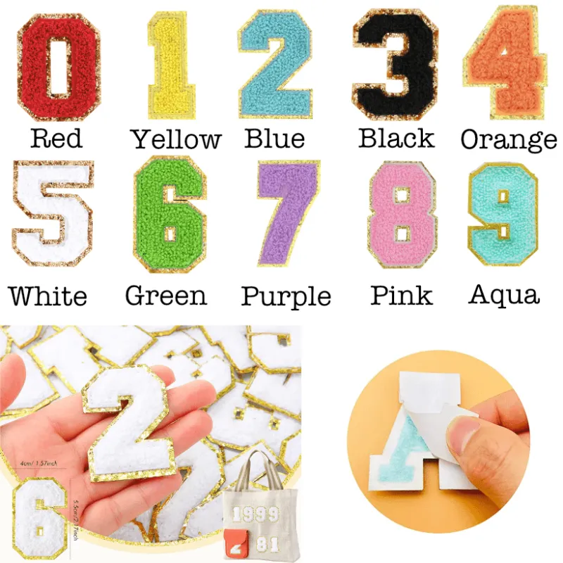 Self Adhesive Chenille Number Patches sold by Threaded Pear