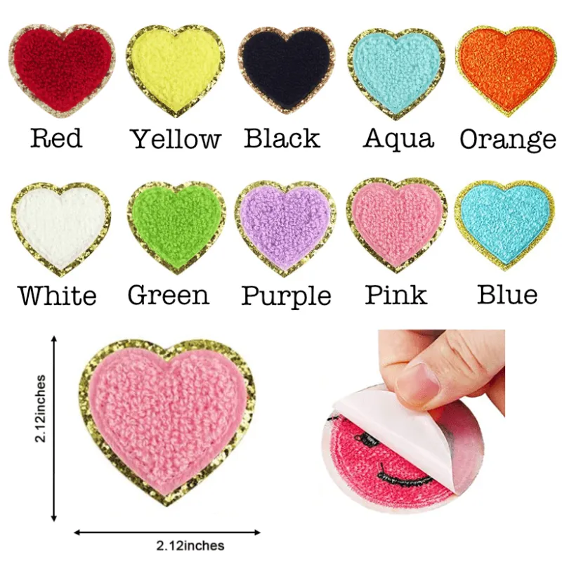 Self Adhesive Chenille Heart Patches sold by Threaded Pear