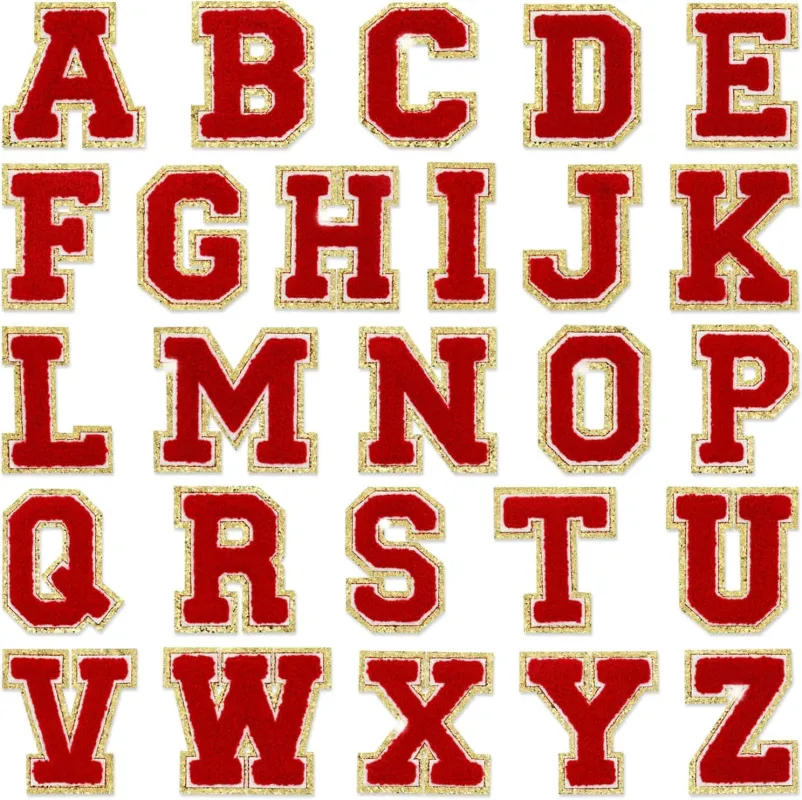 Red Self Adhesive Chenille Letters Patches sold by Threaded Pear
