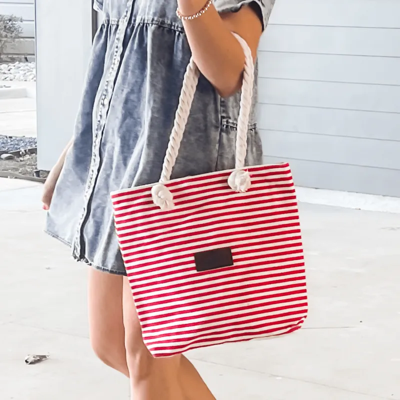 Striped Canvas Tote Bag made by Threaded Pear