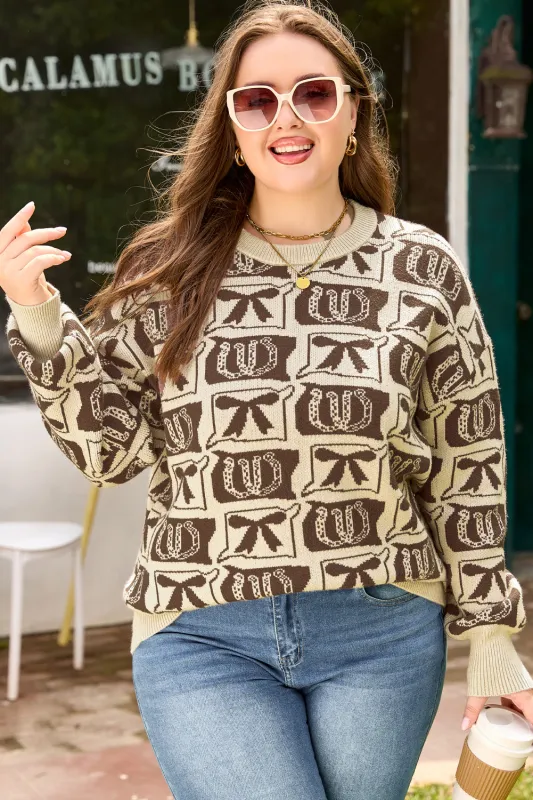 Magnolia Horseshoe Print Checkered PLUS Sweater made by Threaded Pear