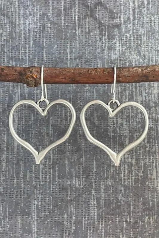 Silvery Heart Shape Hook Drop Earrings sold by Threaded Pear