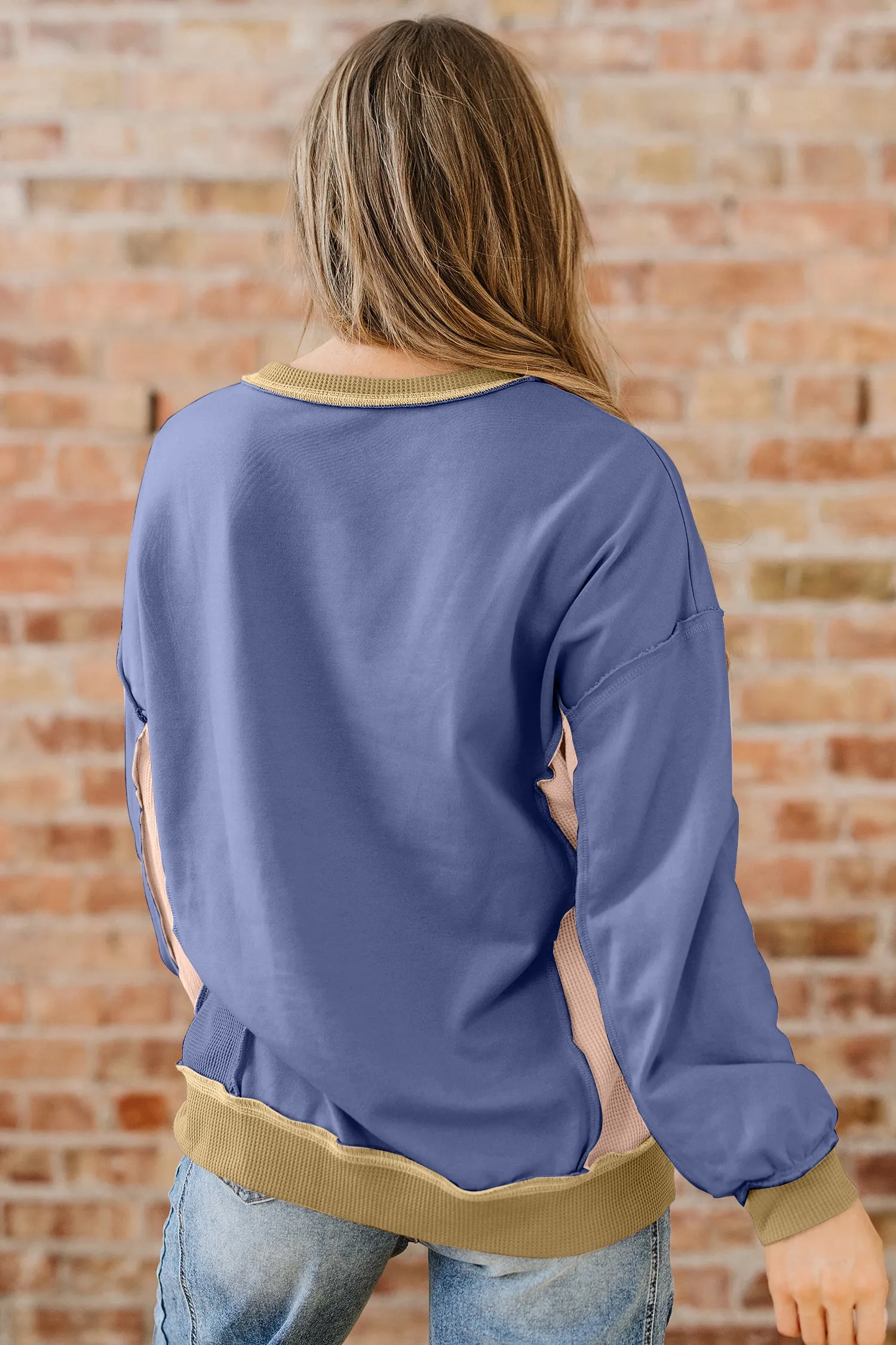 Alaina Waffle Patchwork Oversize Sweatshirt sold by Threaded Pear product image thumbnail 2