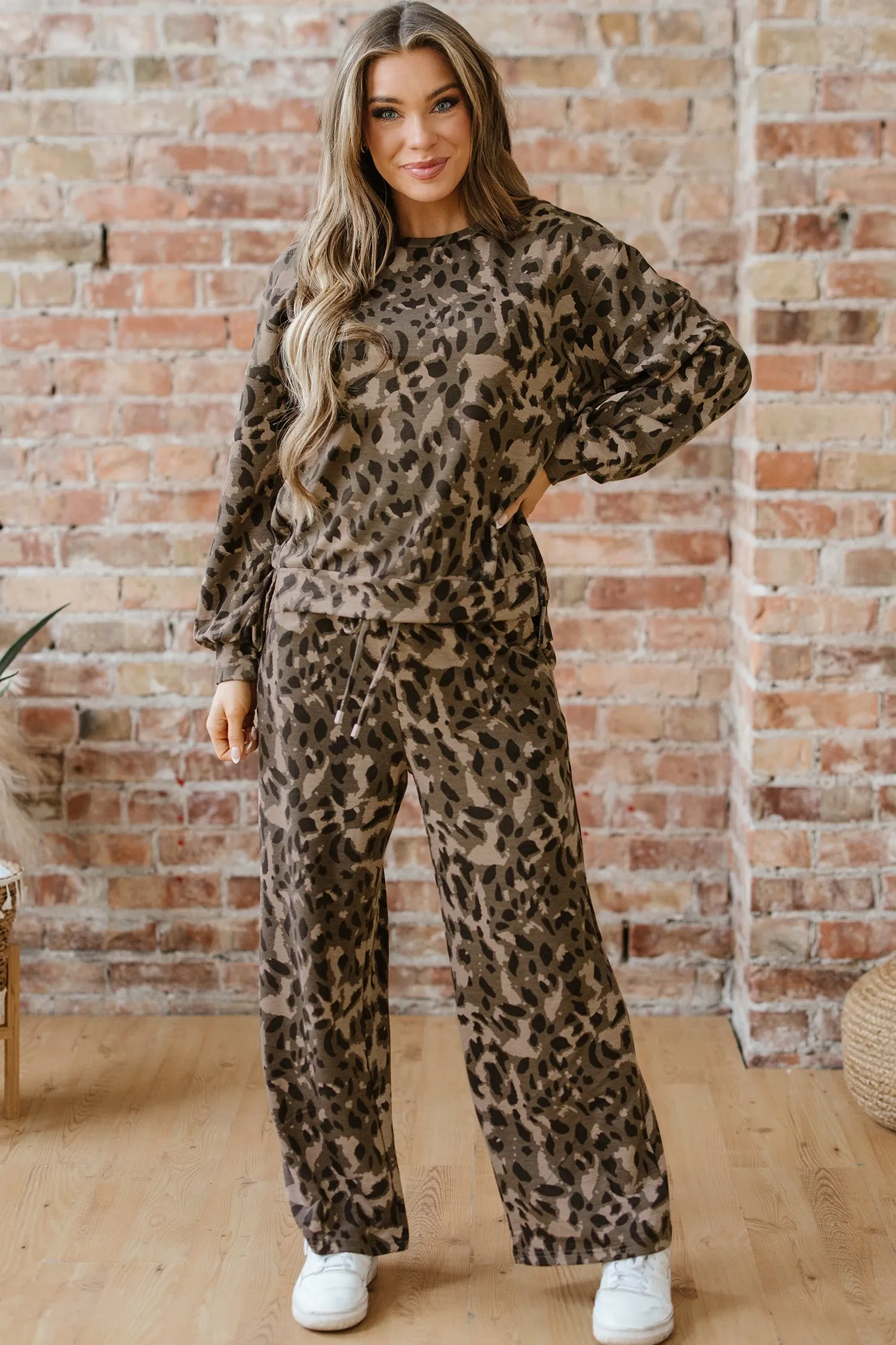 Catherine Leopard Pullover Drawstring Loose Pant Set sold by Threaded Pear