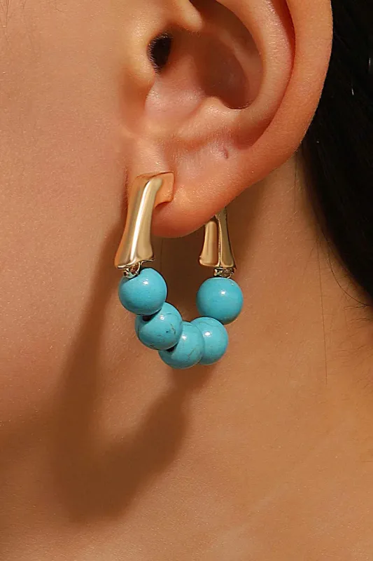 Gold Turquoise Bead Plated Alloy Hook Earrings made by Threaded Pear