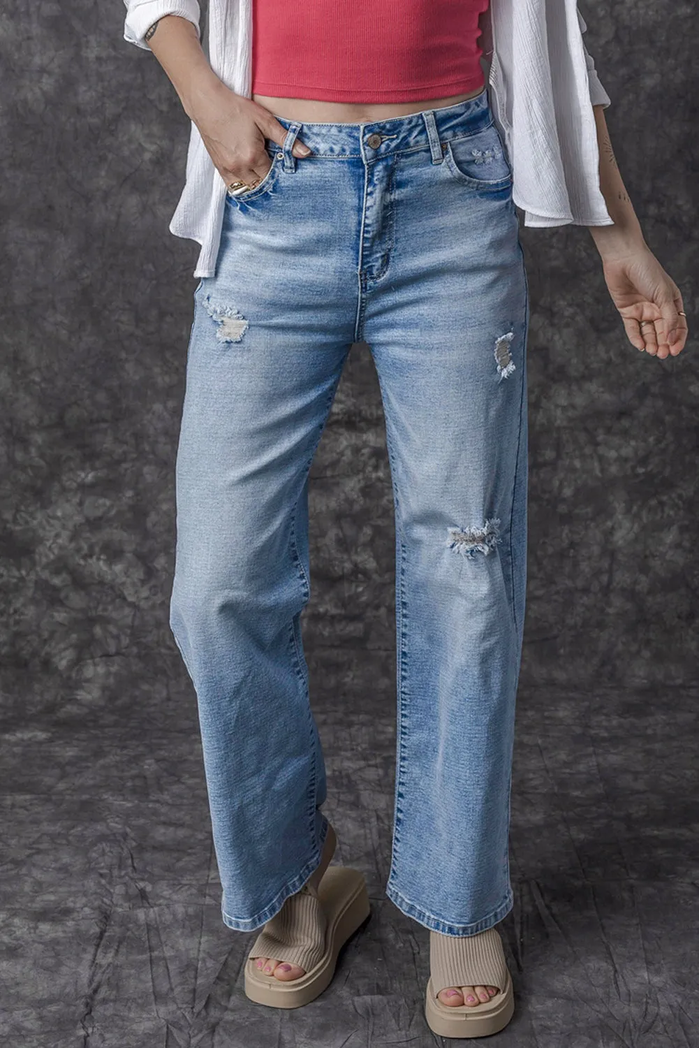Giana High Rise Distressed Straight Leg Jeans sold by Threaded Pear product image thumbnail 4