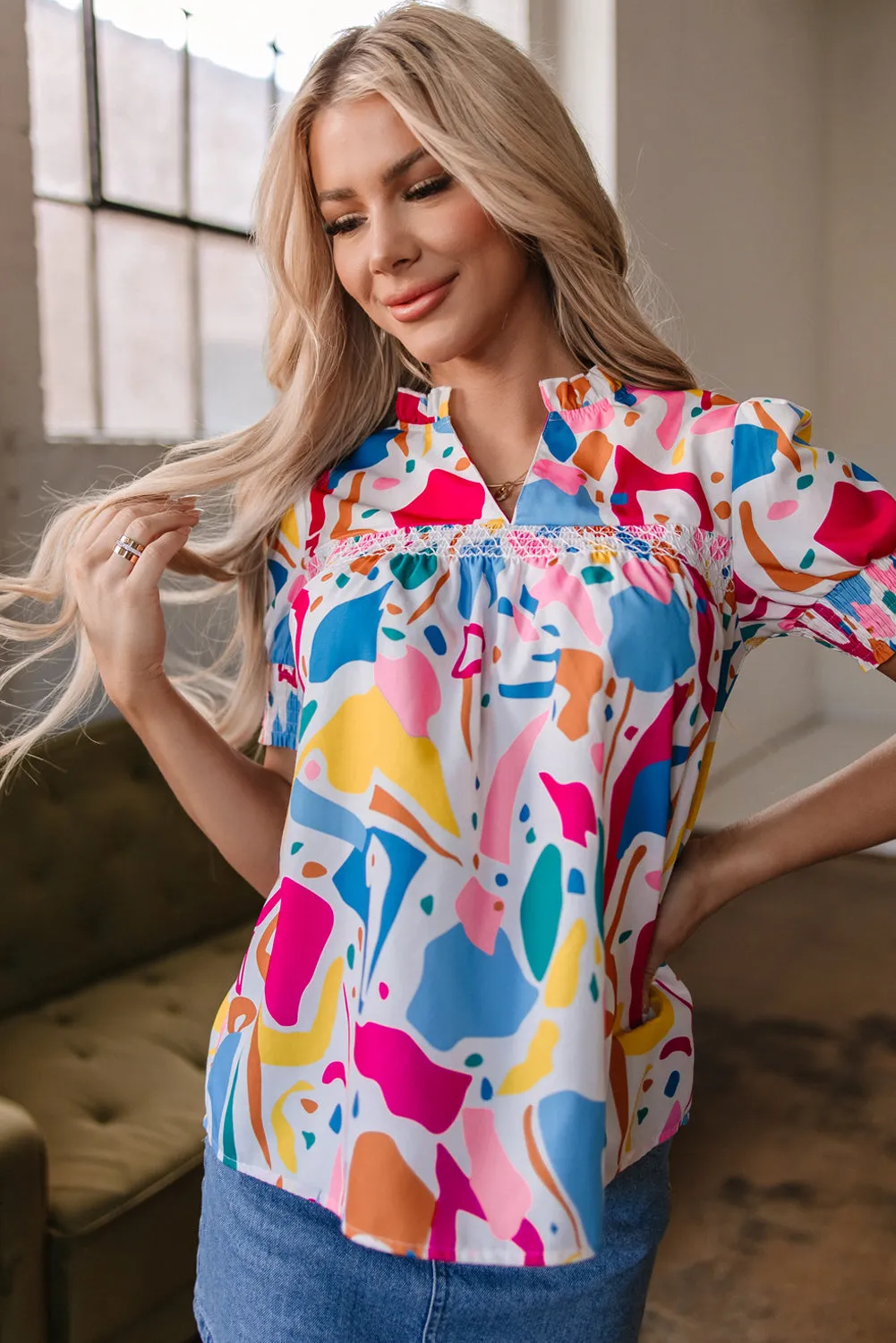 Harper Shirred Short Sleeve Blouse sold by Threaded Pear product image thumbnail 4