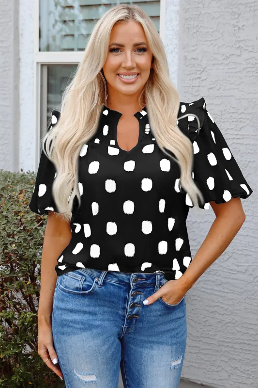 Nola Notched Balloon Sleeve Blouse sold by Threaded Pear