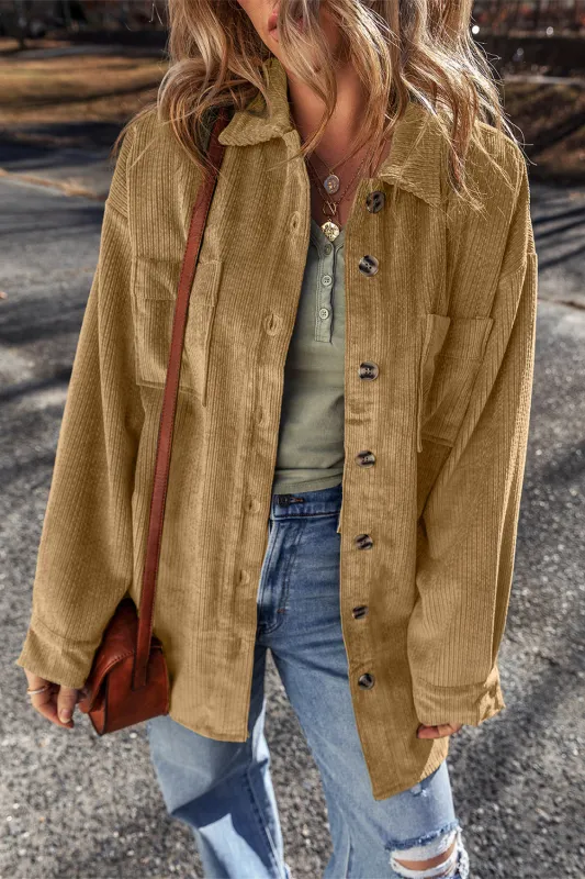 Giuliana Patched Up Corduroy Shacket made by Threaded Pear