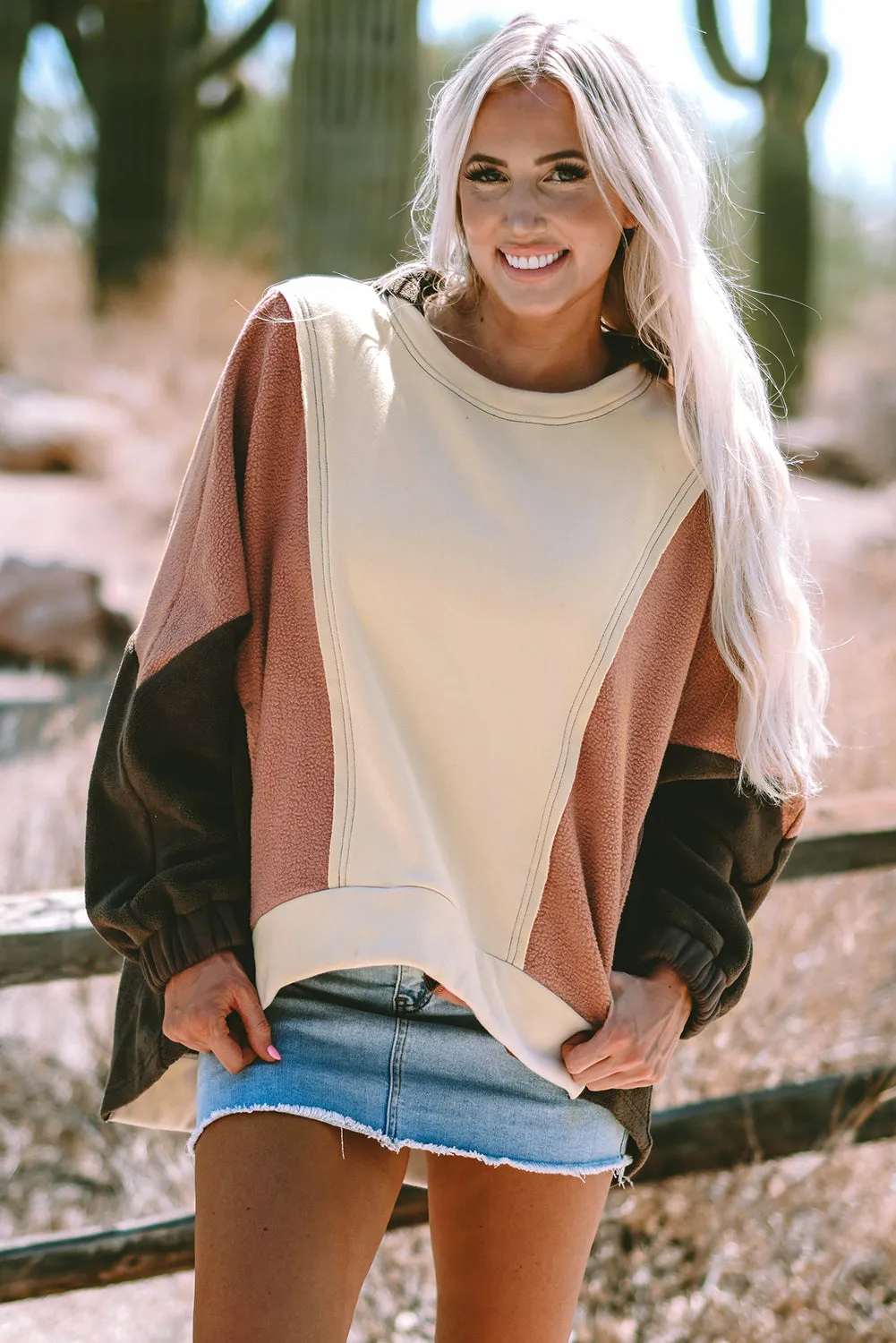 Isabelle Patchwork High Low Hoodie sold by Threaded Pear