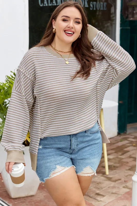 Vanessa Knit Ribbed Trim Long Sleeve PLUS Top sold by Threaded Pear