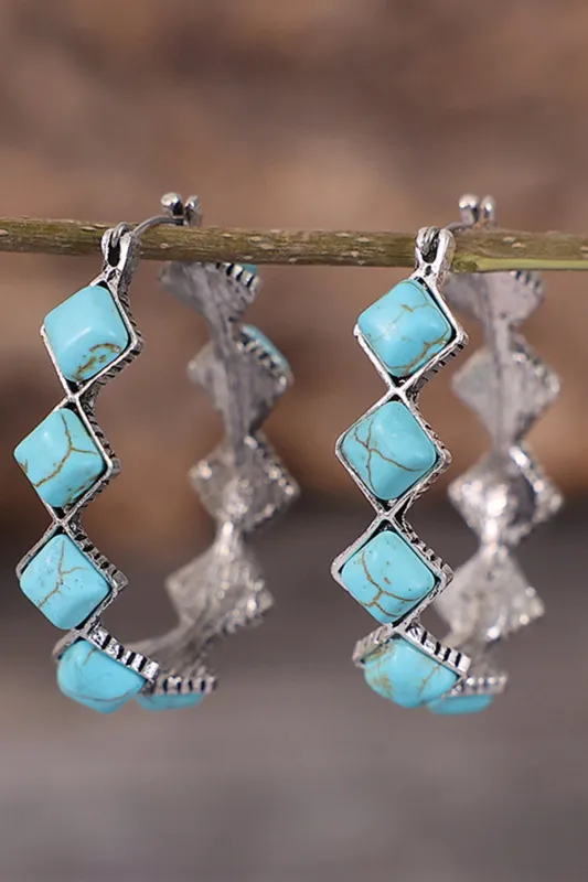 Green Square Turquoise Gem Earrings made by Threaded Pear