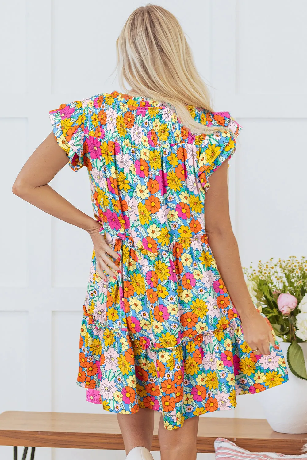 Mara Floral Flutter Sleeve Mini Dress sold by Threaded Pear product image thumbnail 2