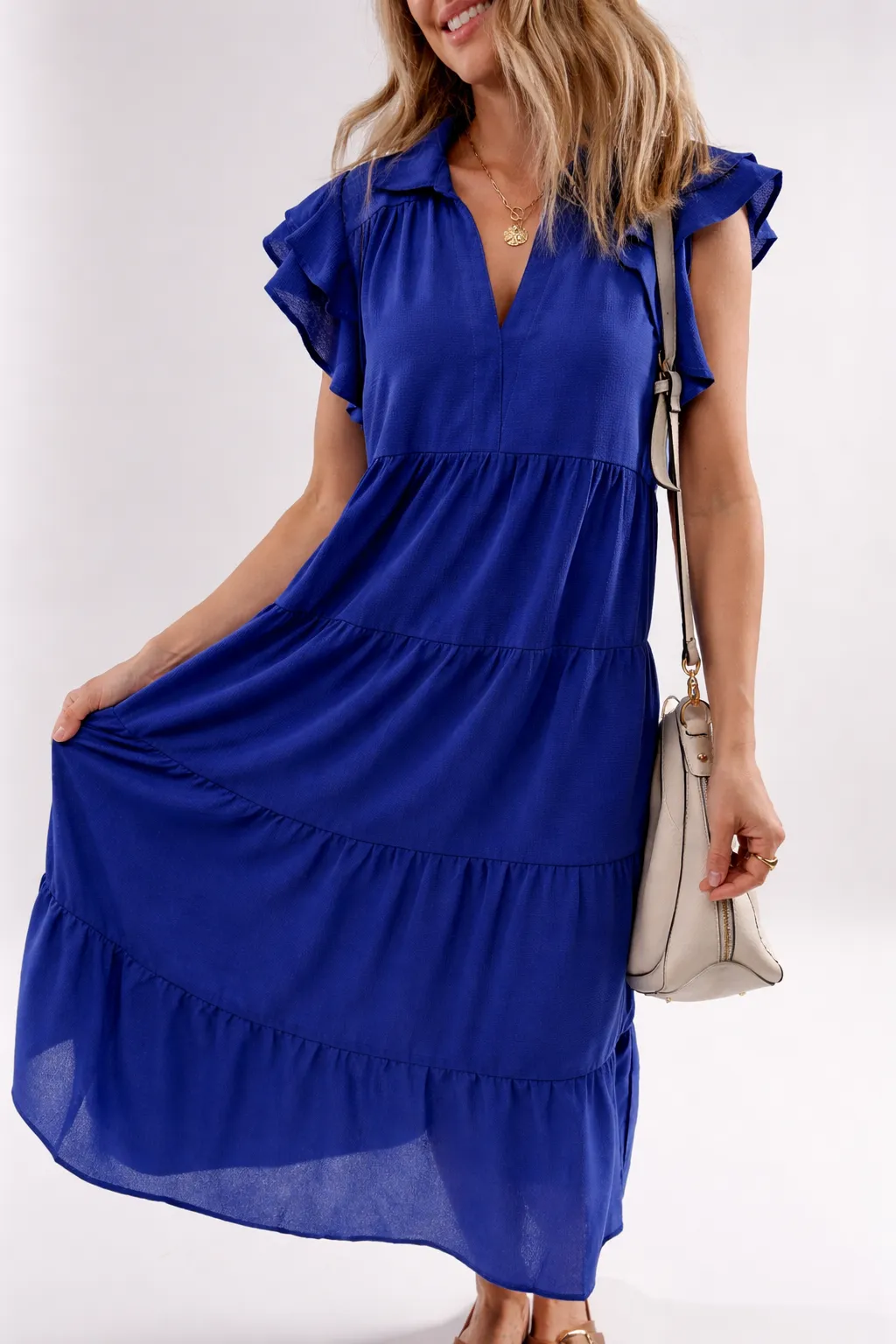 Zelda Collared Tiered Midi Dress sold by Threaded Pear product image thumbnail 3