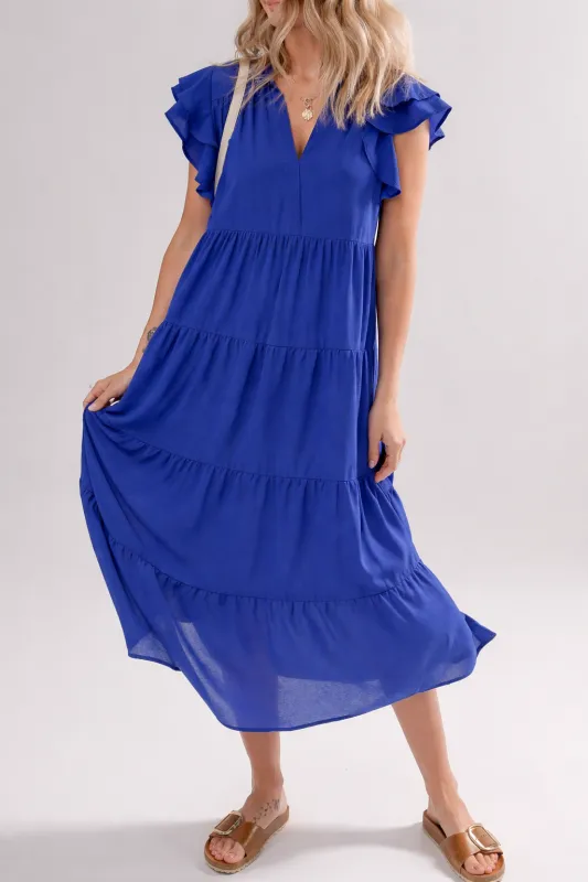 Zelda Collared Tiered Midi Dress sold by Threaded Pear