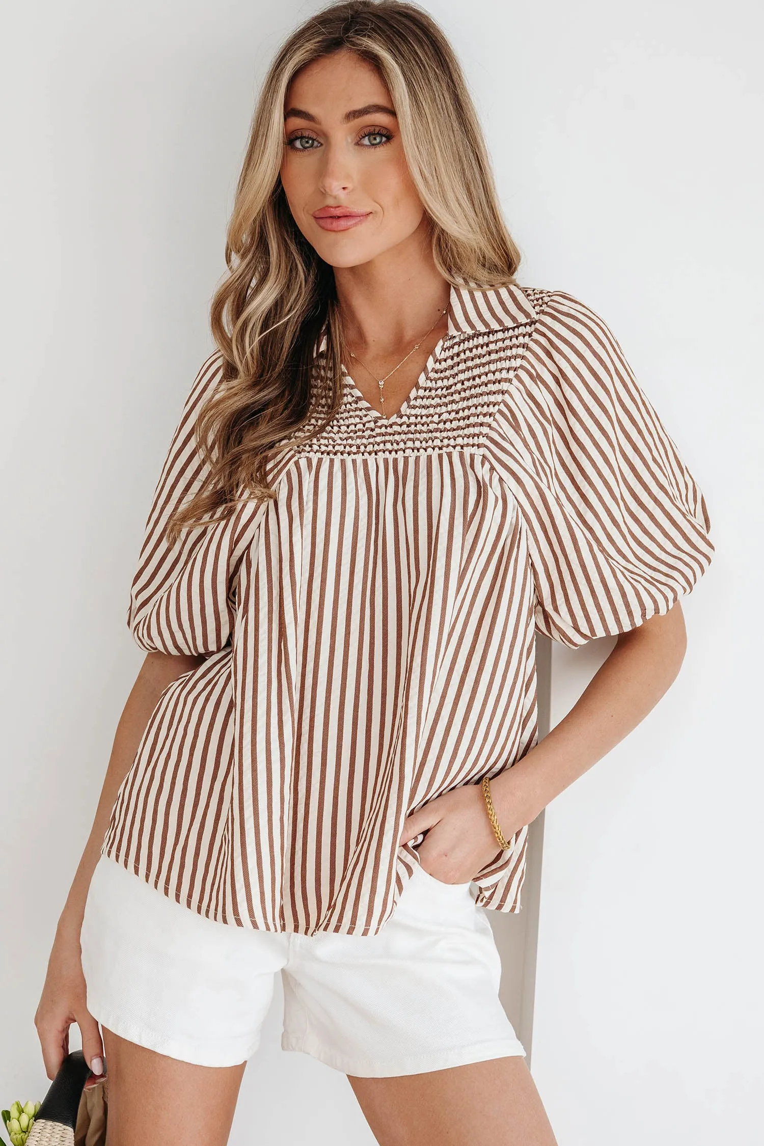 Lina Short Puff Sleeve Blouse sold by Threaded Pear