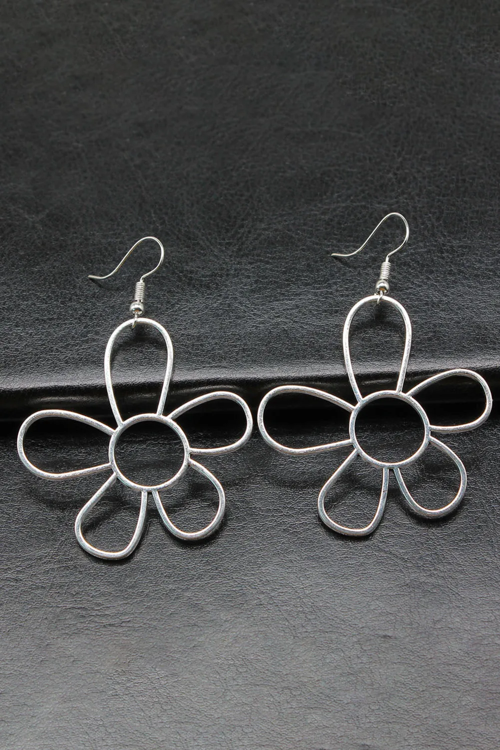 Silvery Alloy Hollowed Flower Hook Earrings sold by Threaded Pear product image thumbnail 2