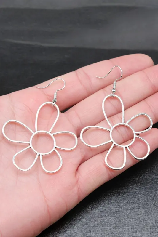 Silvery Alloy Hollowed Flower Hook Earrings sold by Threaded Pear
