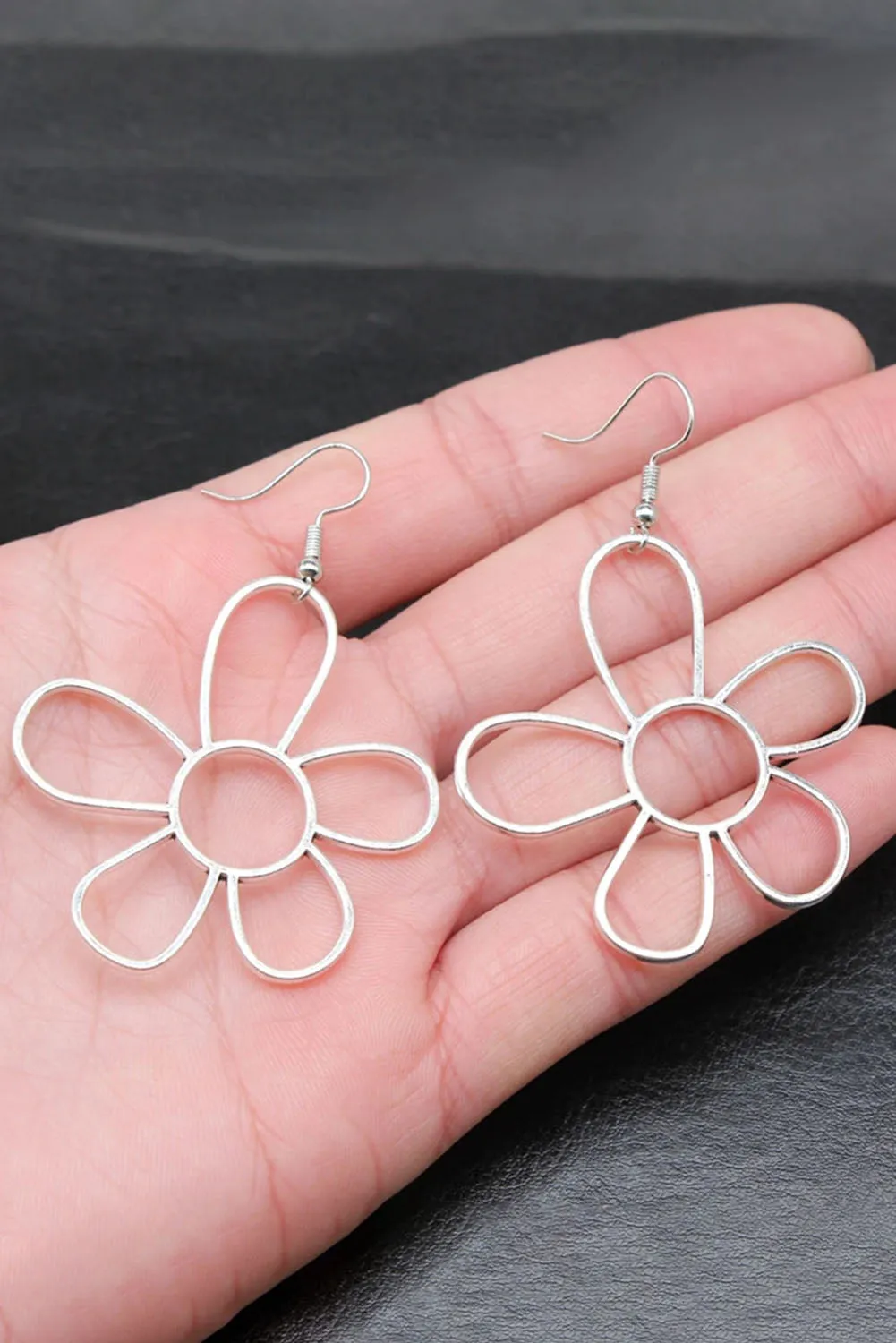 Silvery Alloy Hollowed Flower Hook Earrings sold by Threaded Pear