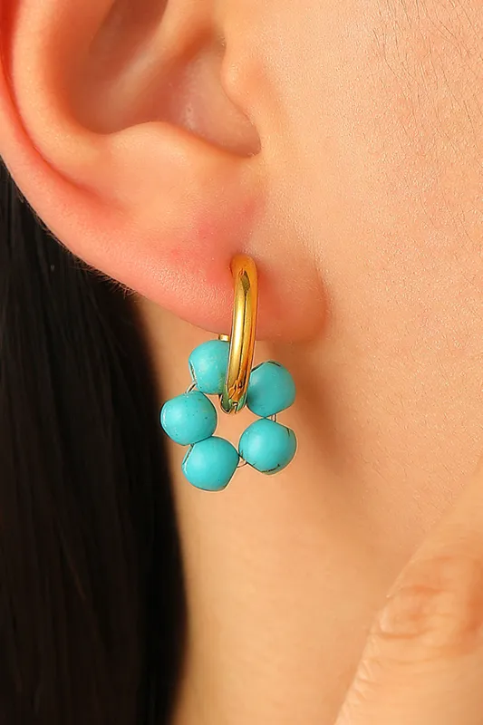 Turquoise Flower Shape Hoop Earrings made by Threaded Pear