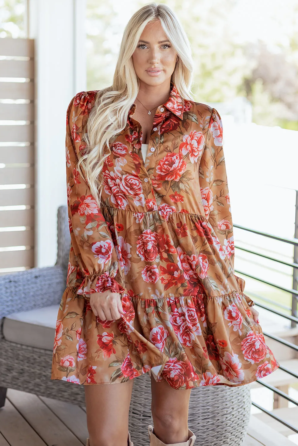 Maddie Ruffle Mini Dress Long Sleeve Top sold by Threaded Pear