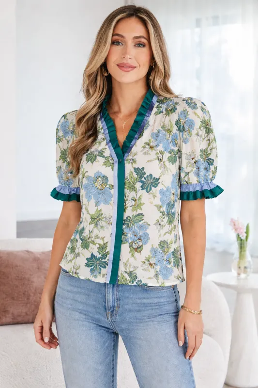 Mila Trim Short Sleeve Blouse made by Threaded Pear