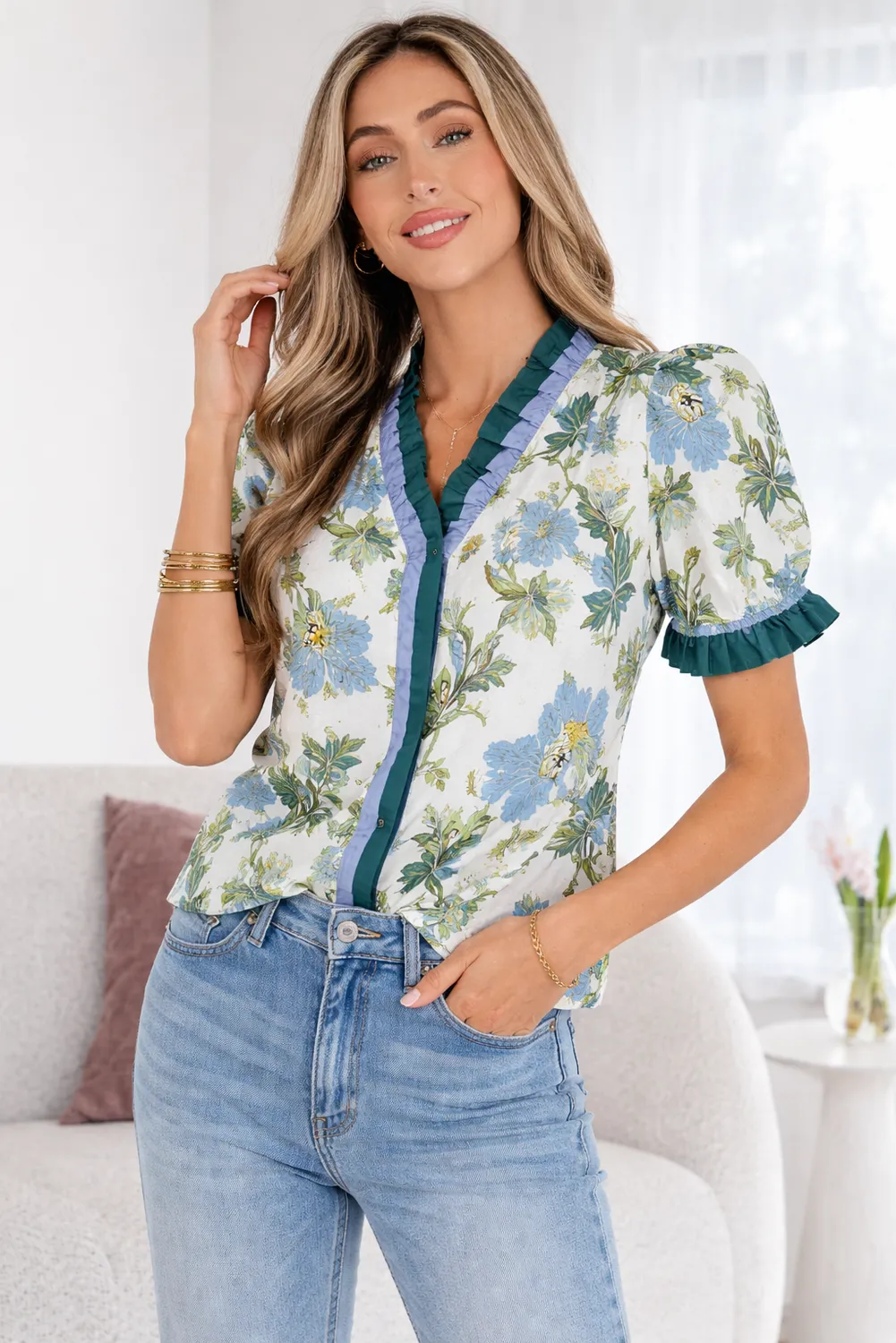 Mila Trim Short Sleeve Blouse sold by Threaded Pear product image thumbnail 5