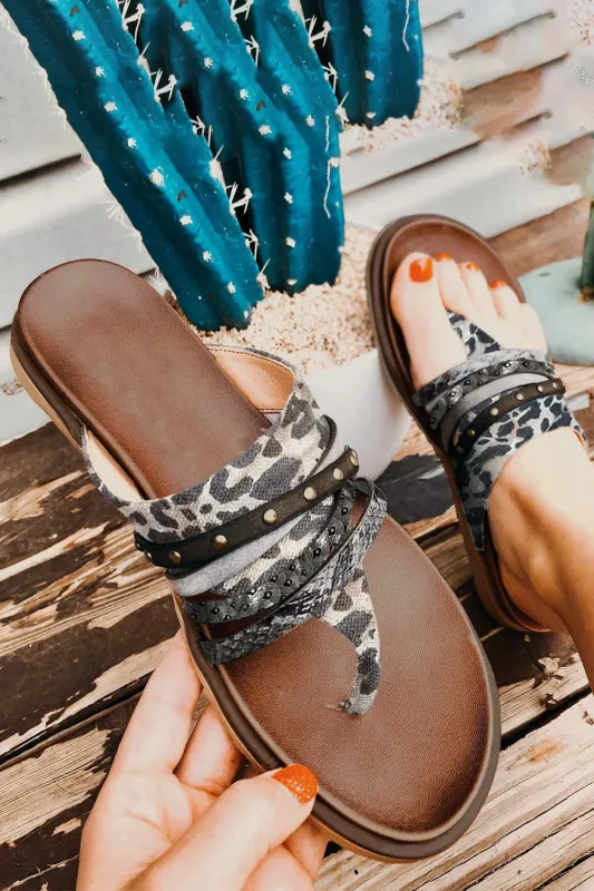Annie Studded Animal Print Flip Flops made by Threaded Pear