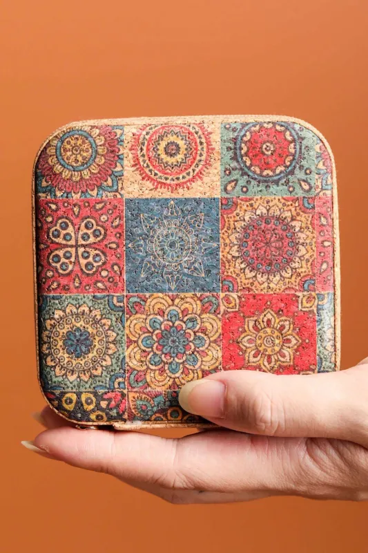 Retro Floral Print Portable Square Jewelry Box made by Threaded Pear