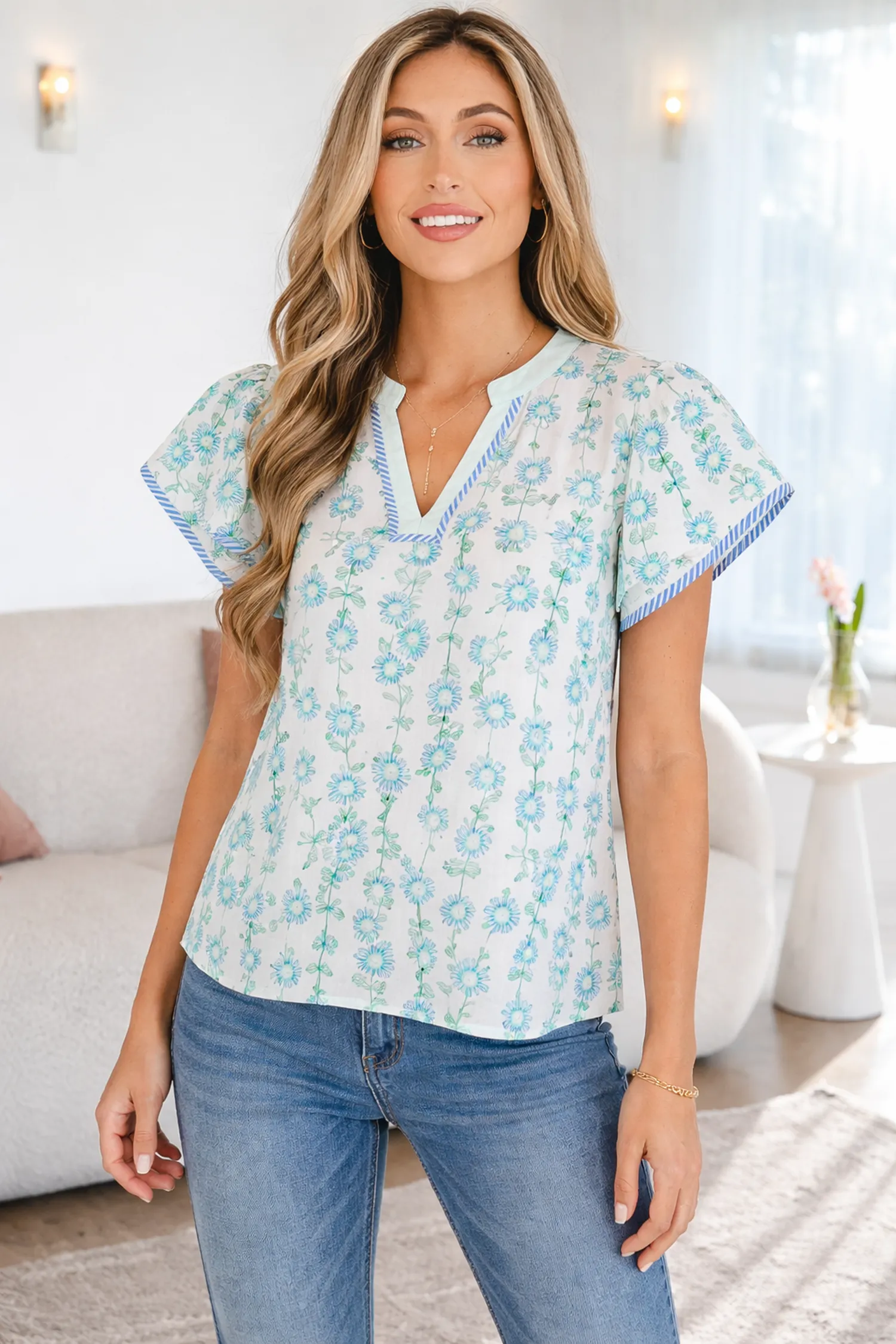 Keilani Patchwork Flutter Sleeve Blouse sold by Threaded Pear