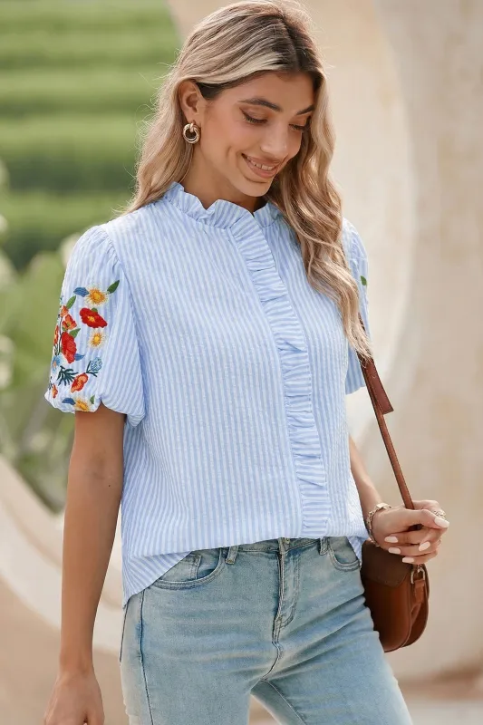 Ruthie Sleeve Ruffle Trim Shirt made by Threaded Pear