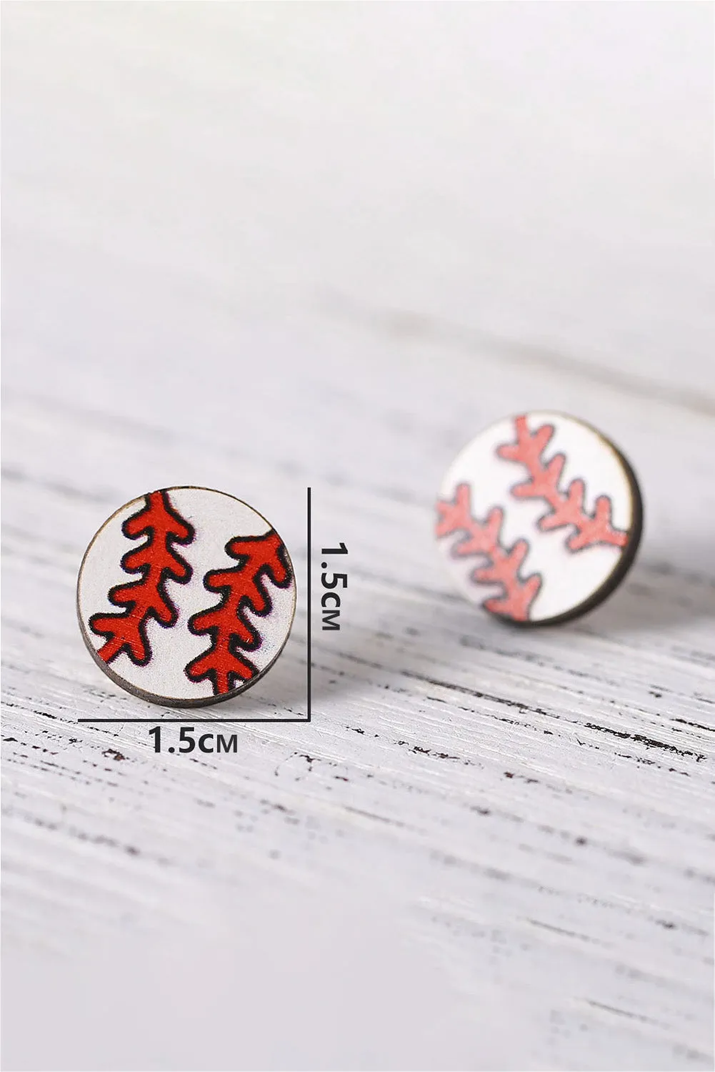 White Wooden Baseball Studded Earrings sold by Threaded Pear product image thumbnail 3