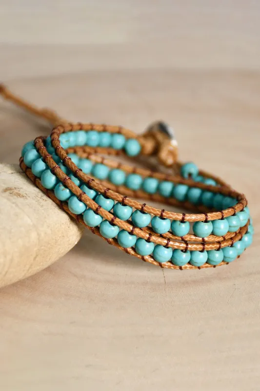 Green Double-Layer Hand-Woven Turquoise Beaded Bracelet made by Threaded Pear